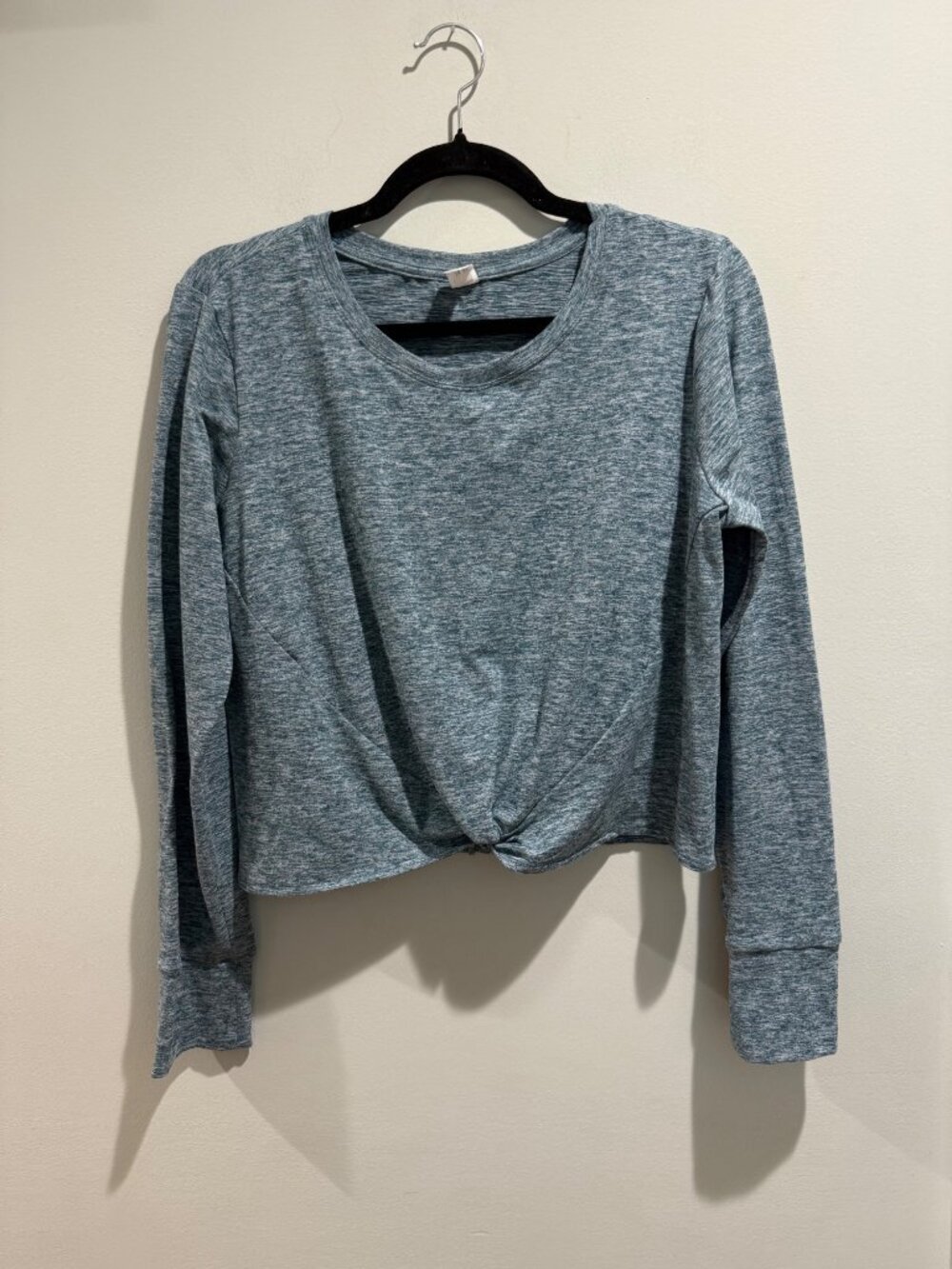Velocity Women's Medium Green Heathered Twist-Front Long Sleeve Activewear Top